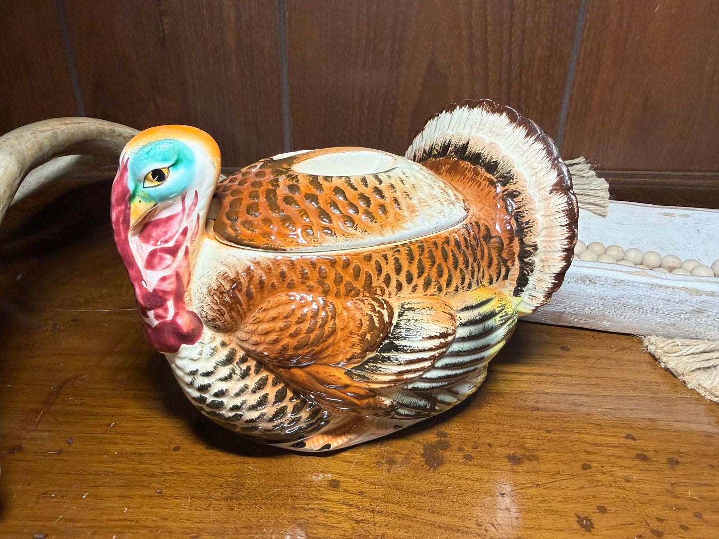 Vintage Moriyama Japan turkey ceramic candy jar with lid, animal-shaped covered dish from Wild Feathered Finds.