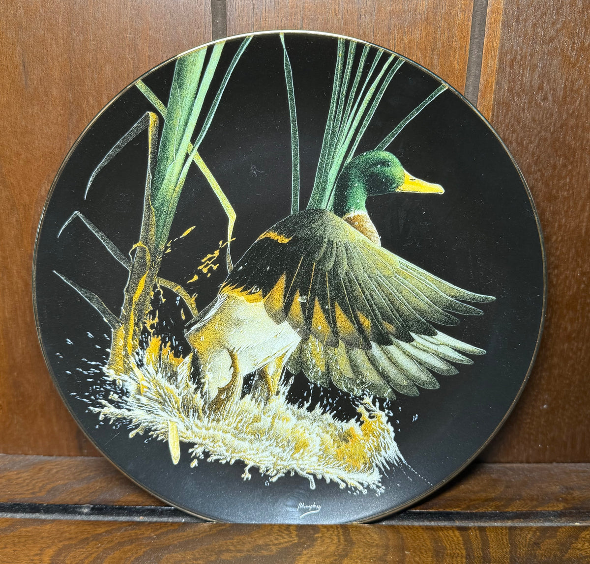 Vintage 1992 W.S. George Rising Mallard Duck collector plate by Tommy Humphrey, featuring detailed artwork and a decorative border.