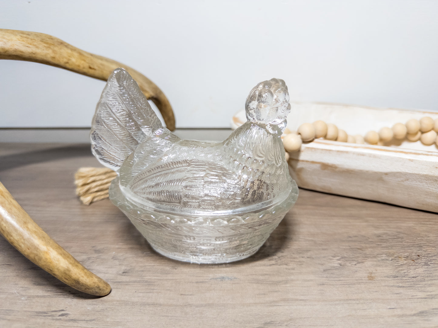 Vintage Clear Glass Hen on Nest Covered Dish – Farmhouse Chicken Candy / Butter Dish