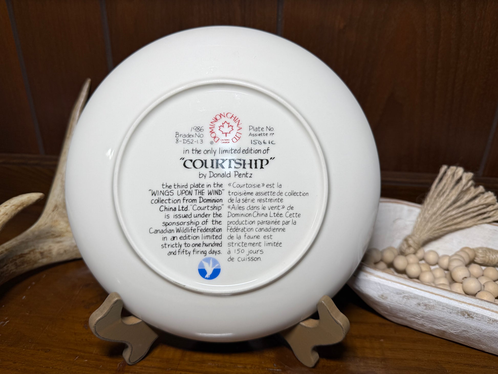 Vintage Canada Goose Plate "Courtship" by Donald Pentz, Wild Feathered Finds, 1986, showcasing detailed artwork of geese in flight.