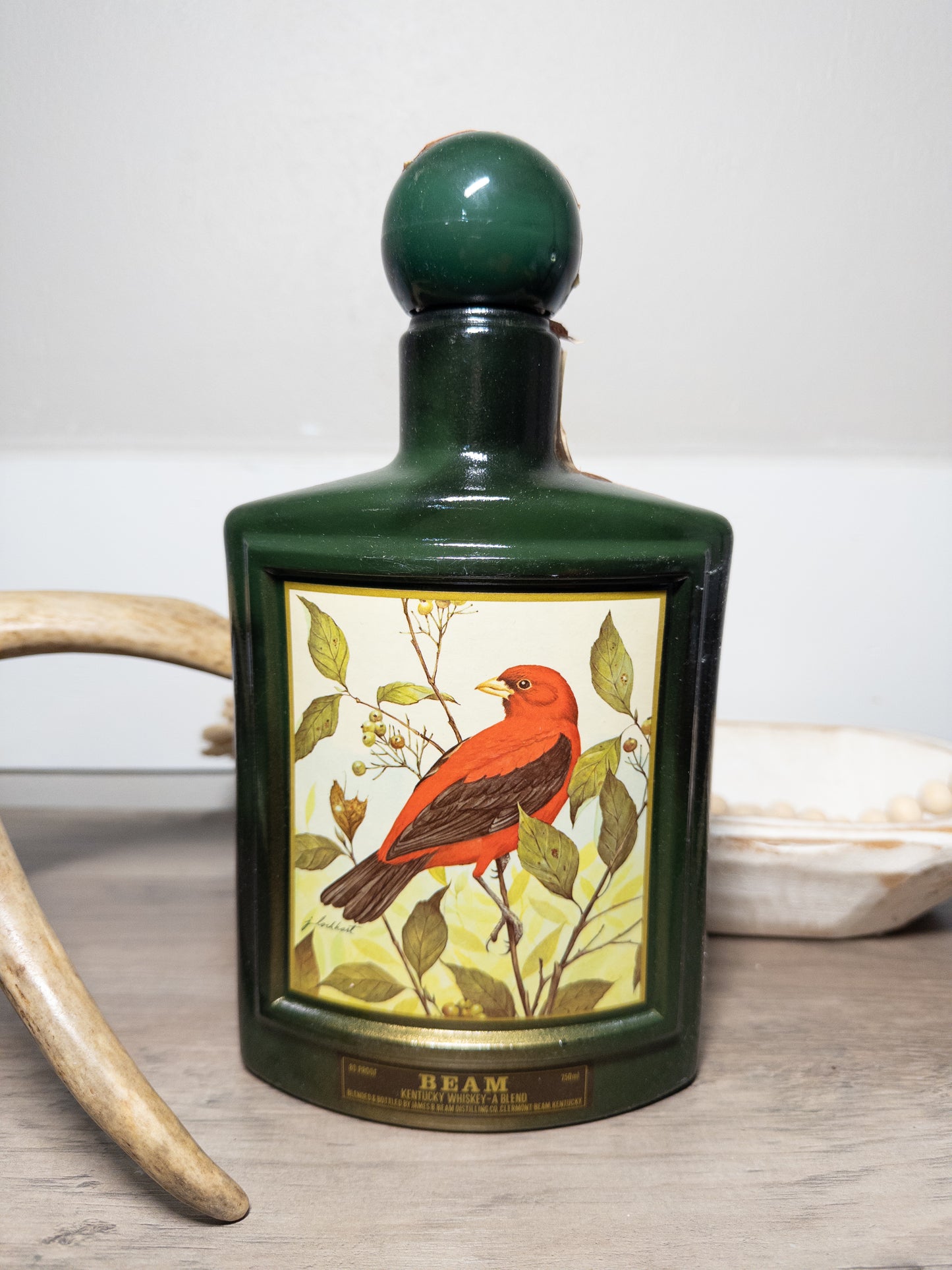 Beam Scarlet Tanager Wildlife Ceramic Decanter James Lockhart w/ Box