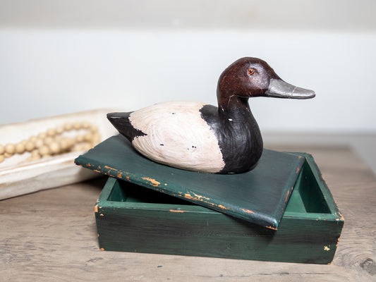 Vintage Canvasback Duck Box Decoy Hand Carved Wooden Folk Art Storage