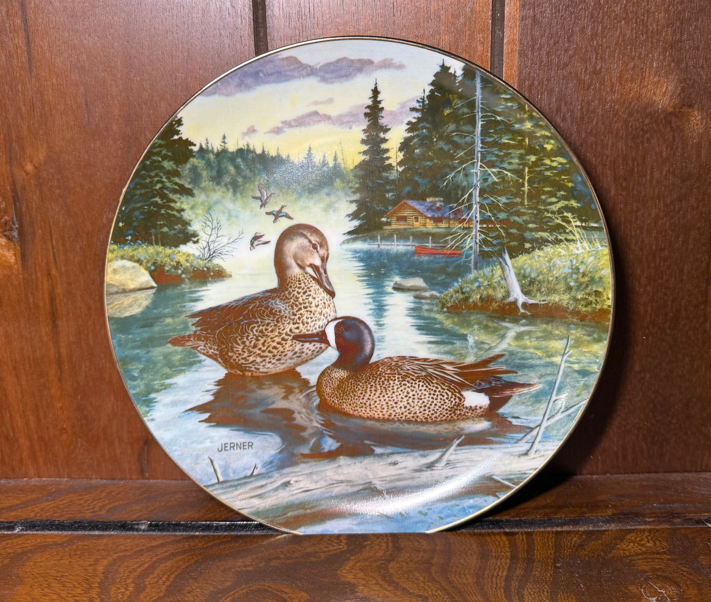 Vintage 1988 Knowles Blue-Winged Teal collector plate by Bart Jerner, featuring detailed teal artwork, from Wild Feathered Finds.