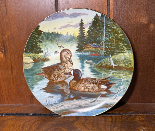 Vintage 1988 Knowles Blue-Winged Teal collector plate by Bart Jerner, featuring detailed teal artwork, from Wild Feathered Finds.