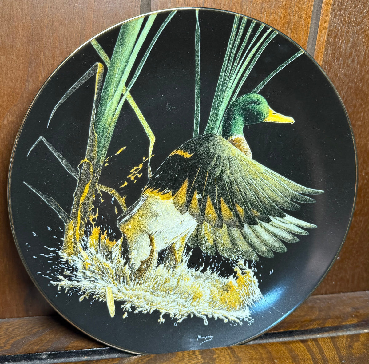 Vintage 1992 W.S. George Rising Mallard Duck collector plate by Tommy Humphrey, featuring detailed artwork of a mallard duck.