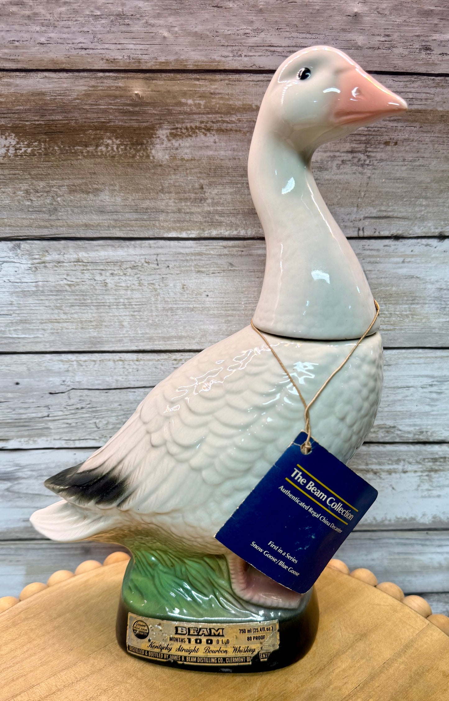 Vintage Jim Beam Snow Goose ceramic decanter from The Beam Collection First in Series, featuring detailed snow goose design.