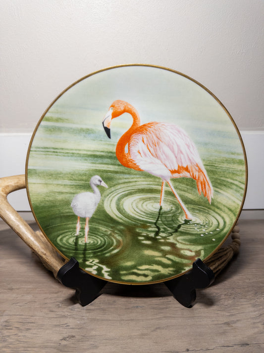 Wild Feathered Finds Danbury Mint Waterbird Plate featuring a flamingo design, 9.5-inch limited edition porcelain plate.