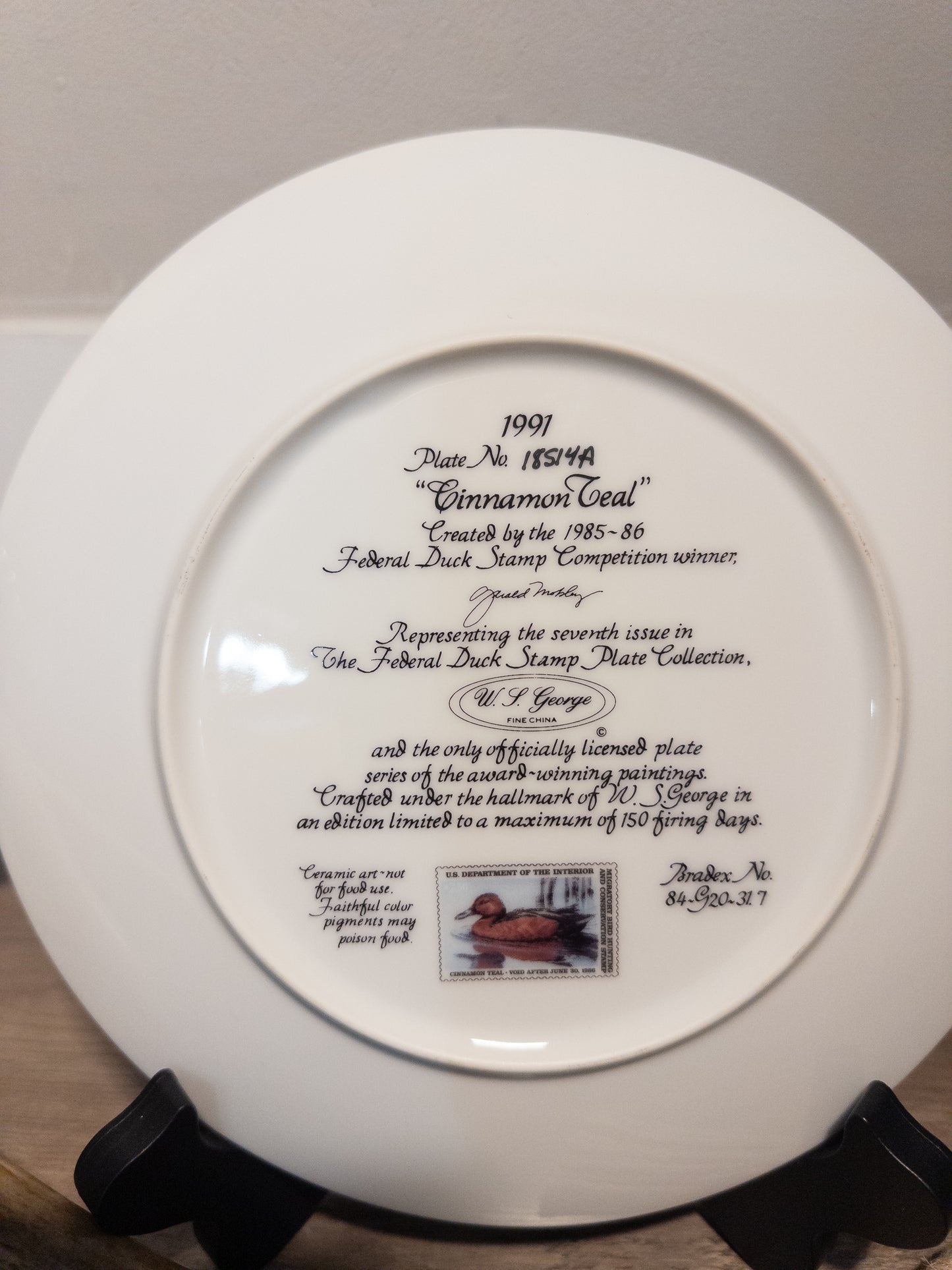 Cinnamon Teal Federal Duck Stamp Plate 1991 W.S. George