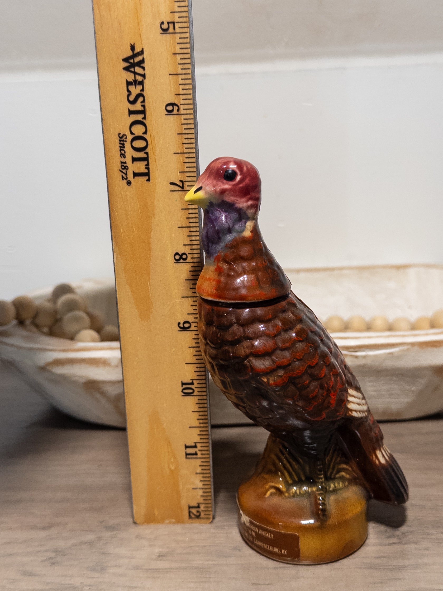 Vintage Wild Turkey ceramic decanter with wild turkey design, 101 proof bourbon bottle from the 1970s by Austin Nichols.