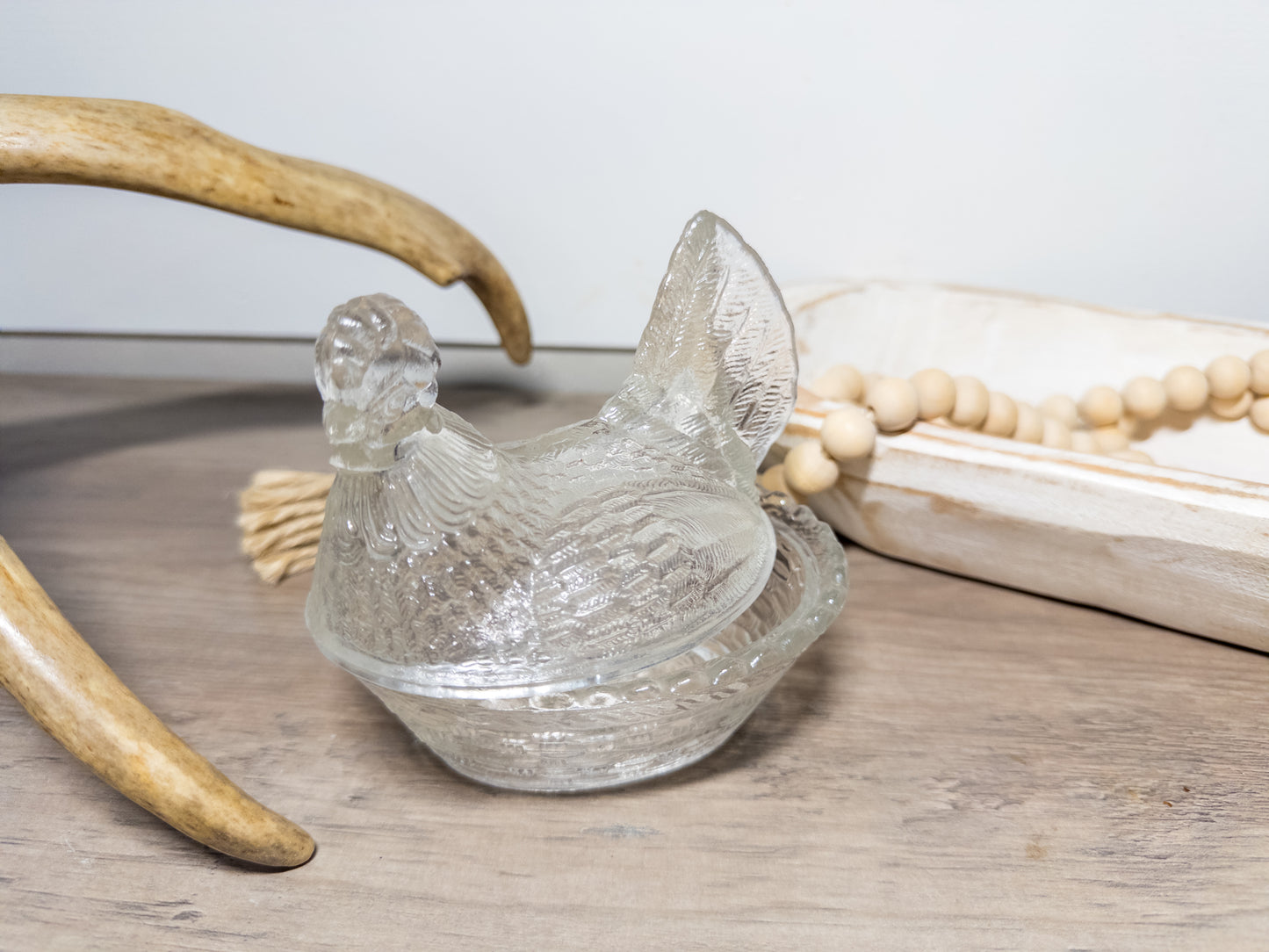 Vintage Clear Glass Hen on Nest Covered Dish – Farmhouse Chicken Candy / Butter Dish
