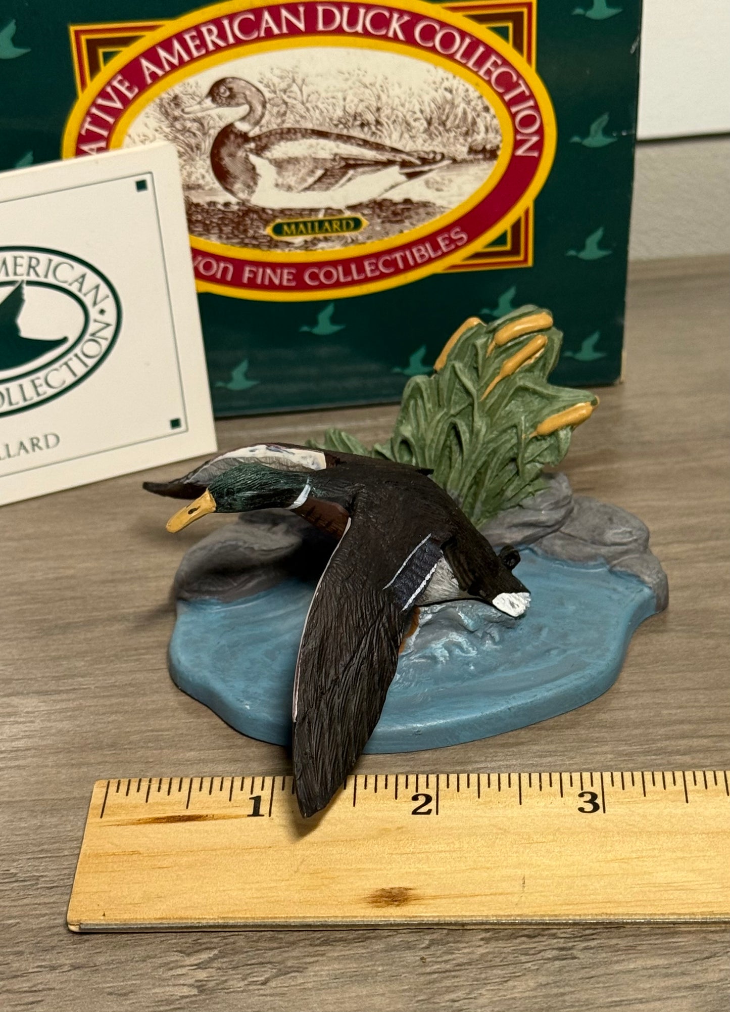 Vintage Avon mallard duck figurine from Wild Feathered Finds, part of Native American duck collection with display box.