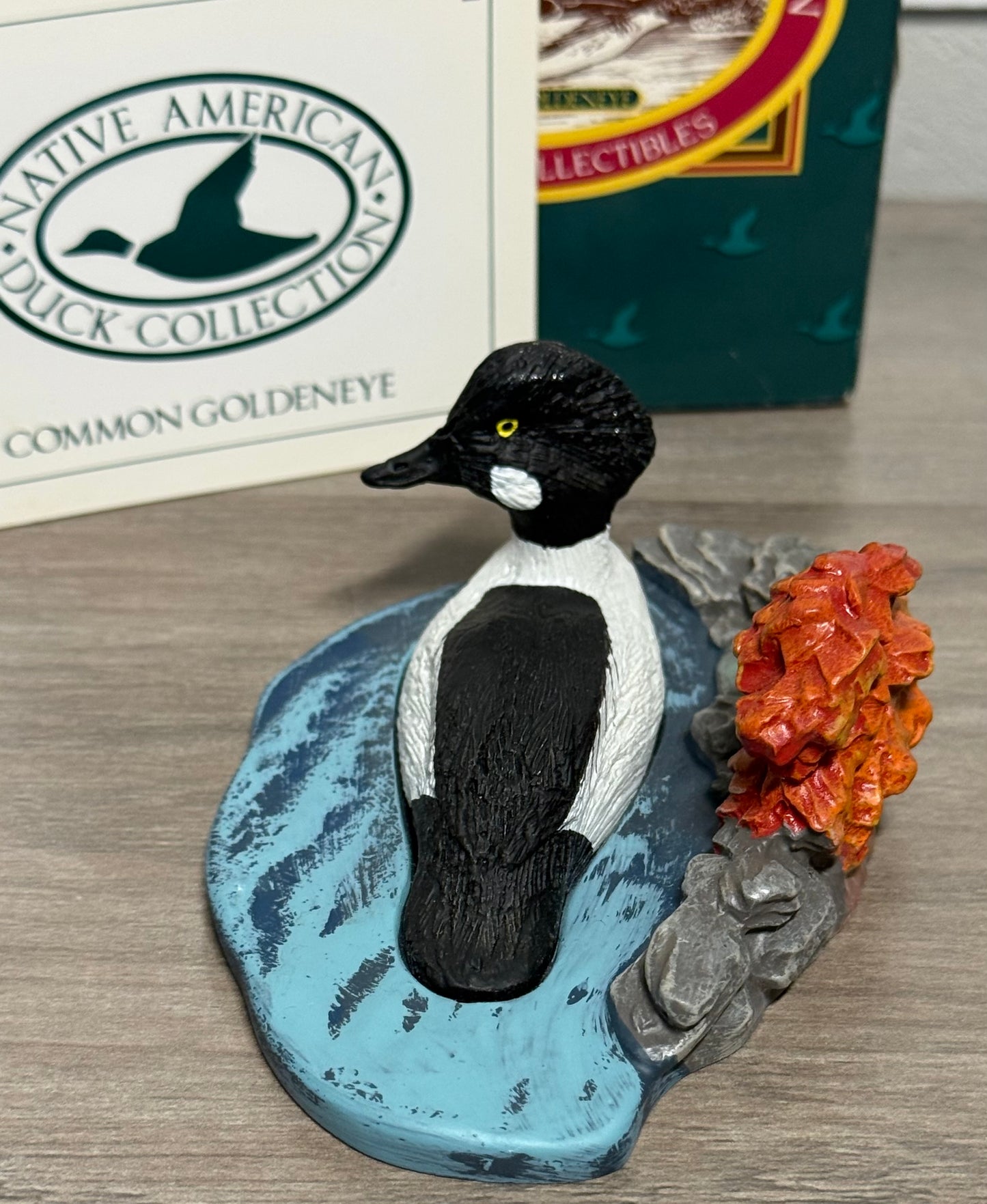 Vintage Avon Goldeneye Duck figurine from Wild Feathered Finds Native American Collection with box, 1989, detailed ceramic sculpture.