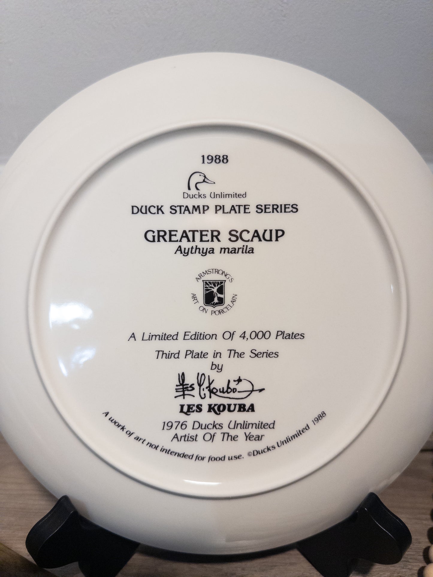 Ducks Unlimited Greater Scaup Plate Les Kouba 1988 Limited Edition Wildlife