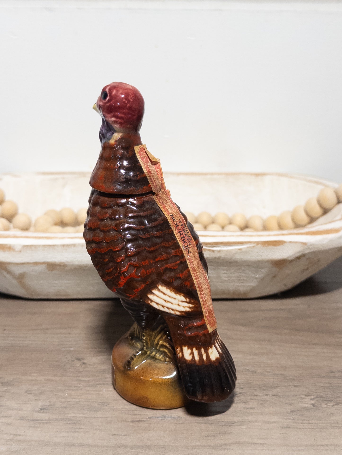 Vintage Wild Turkey ceramic decanter from the 1970s, 101 proof bourbon bottle by Austin Nichols featuring wild turkey design