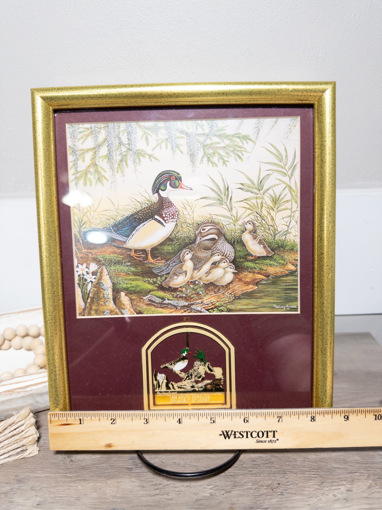 1995 South Carolina Ornament of Hope Wood Duck Print Framed Charleston Mint 20x16