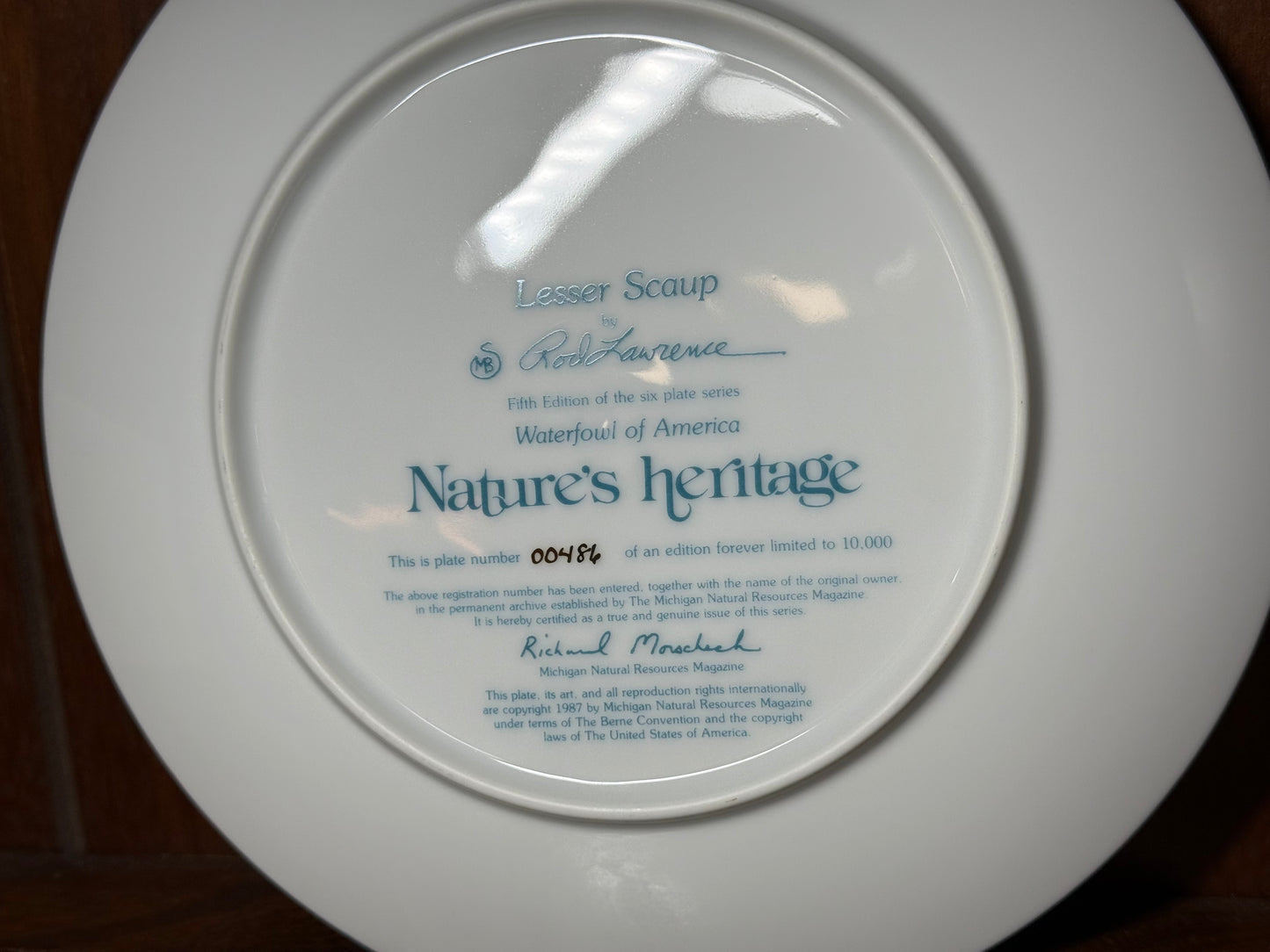 Nature’s Heritage “Lesser Scaup” Collector Plate by Rod Lawrence #00486/10000