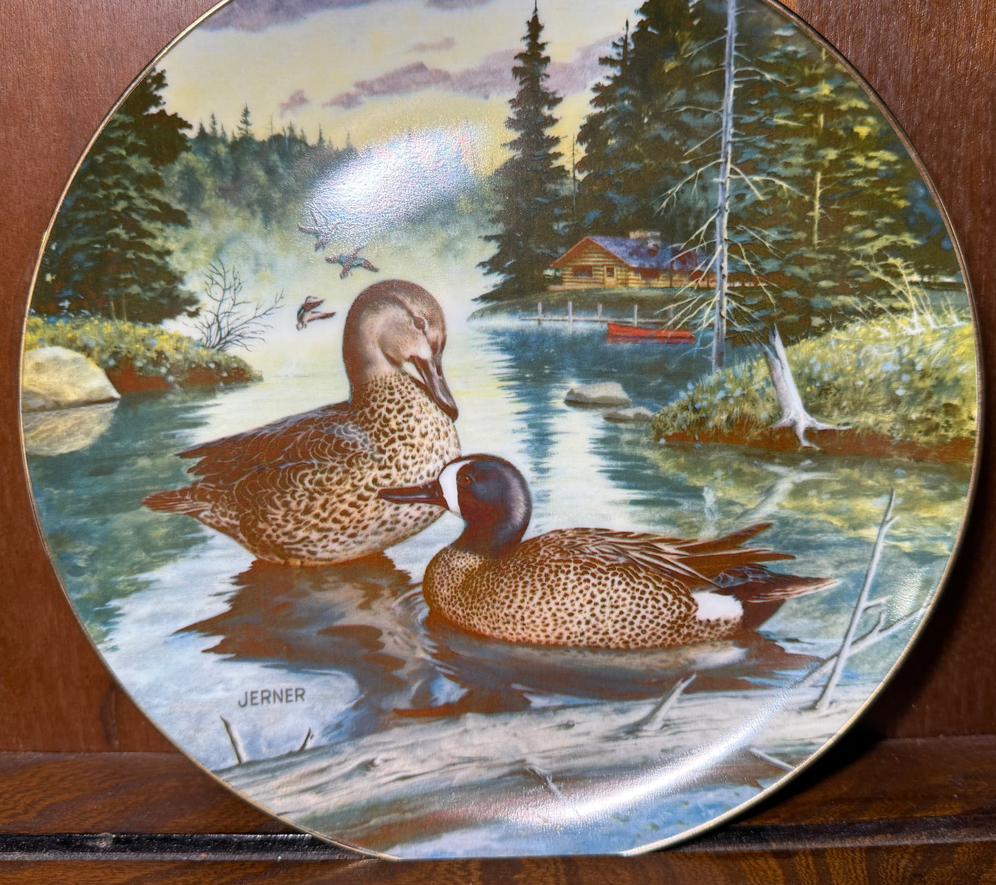 Vintage 1988 Knowles Blue-Winged Teal collector plate by Bart Jerner, featuring detailed bird illustration, from Wild Feathered Finds.