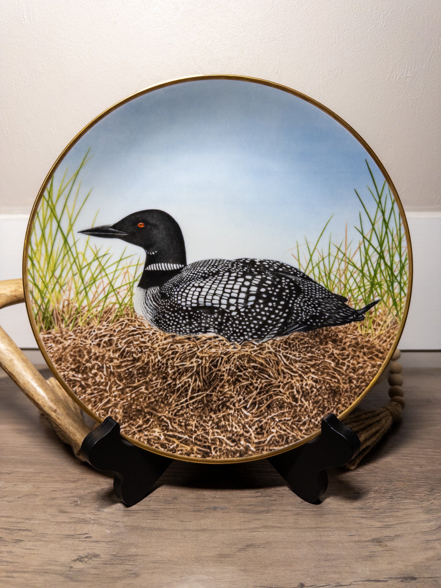 Danbury Mint 12 Waterbird Plates Wild Feathered Finds Great Northern Diver porcelain loon plate, 9.5-inch limited edition collectible