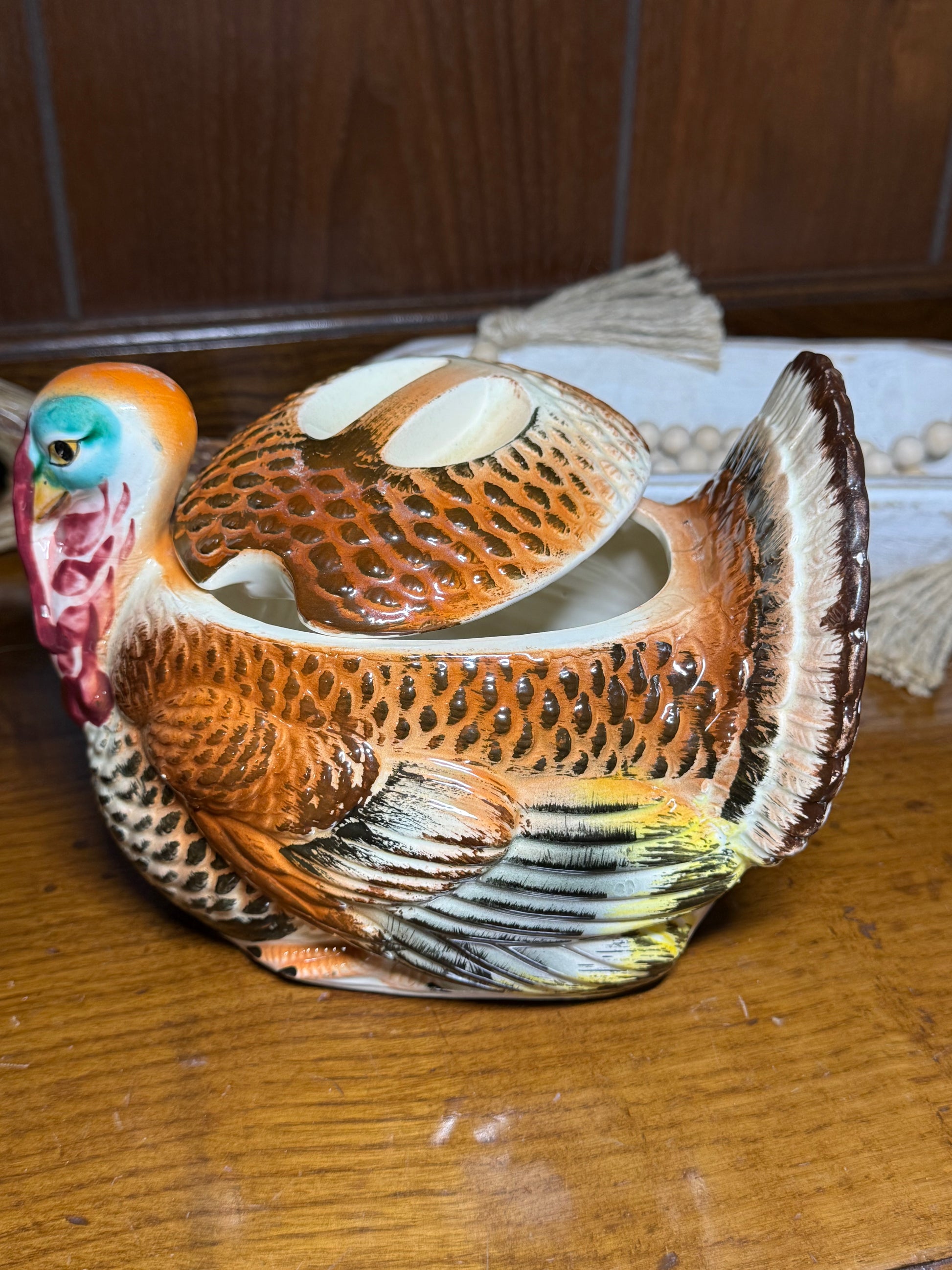 Vintage Moriyama Japan ceramic turkey candy jar by Wild Feathered Finds, featuring a covered dish and animal-shaped container.