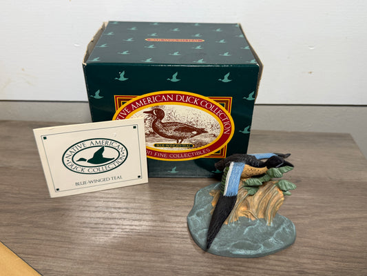 Vintage Avon Blue-Winged Teal Duck figurine from Wild Feathered Finds, part of Native American collection with original box.