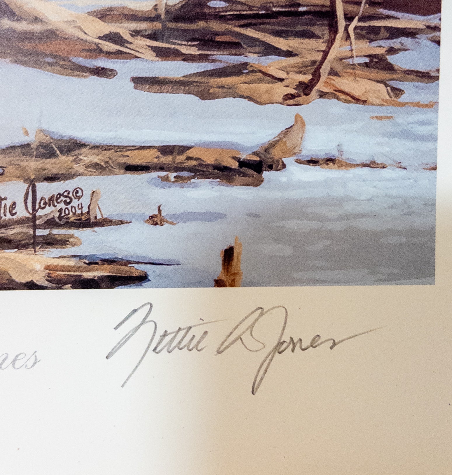 "Rend Lake Memories wildlife print by Zettie Jones, featuring ducks and nature scene, 17x15 inches, from Wild Feathered Finds."