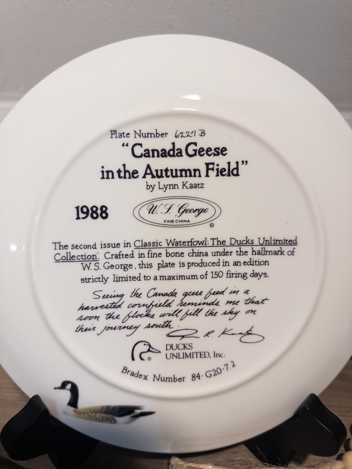 Ducks Unlimited Canada Geese in the Autumn Field Plate 1988 W.S. George