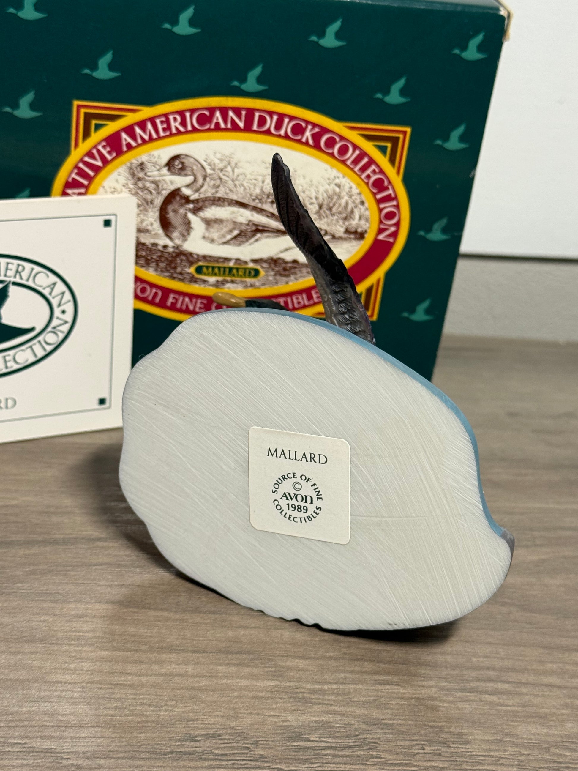 Vintage Avon Mallard Duck figurine from Wild Feathered Finds, part of Native American duck collection with original box, 1989.