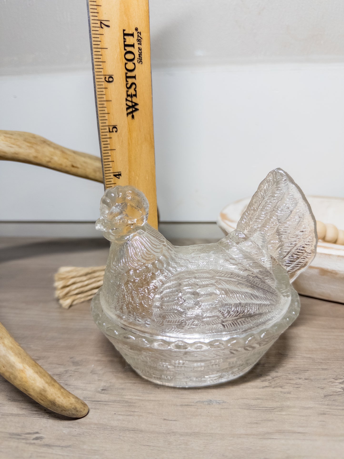 Vintage Clear Glass Hen on Nest Covered Dish – Farmhouse Chicken Candy / Butter Dish