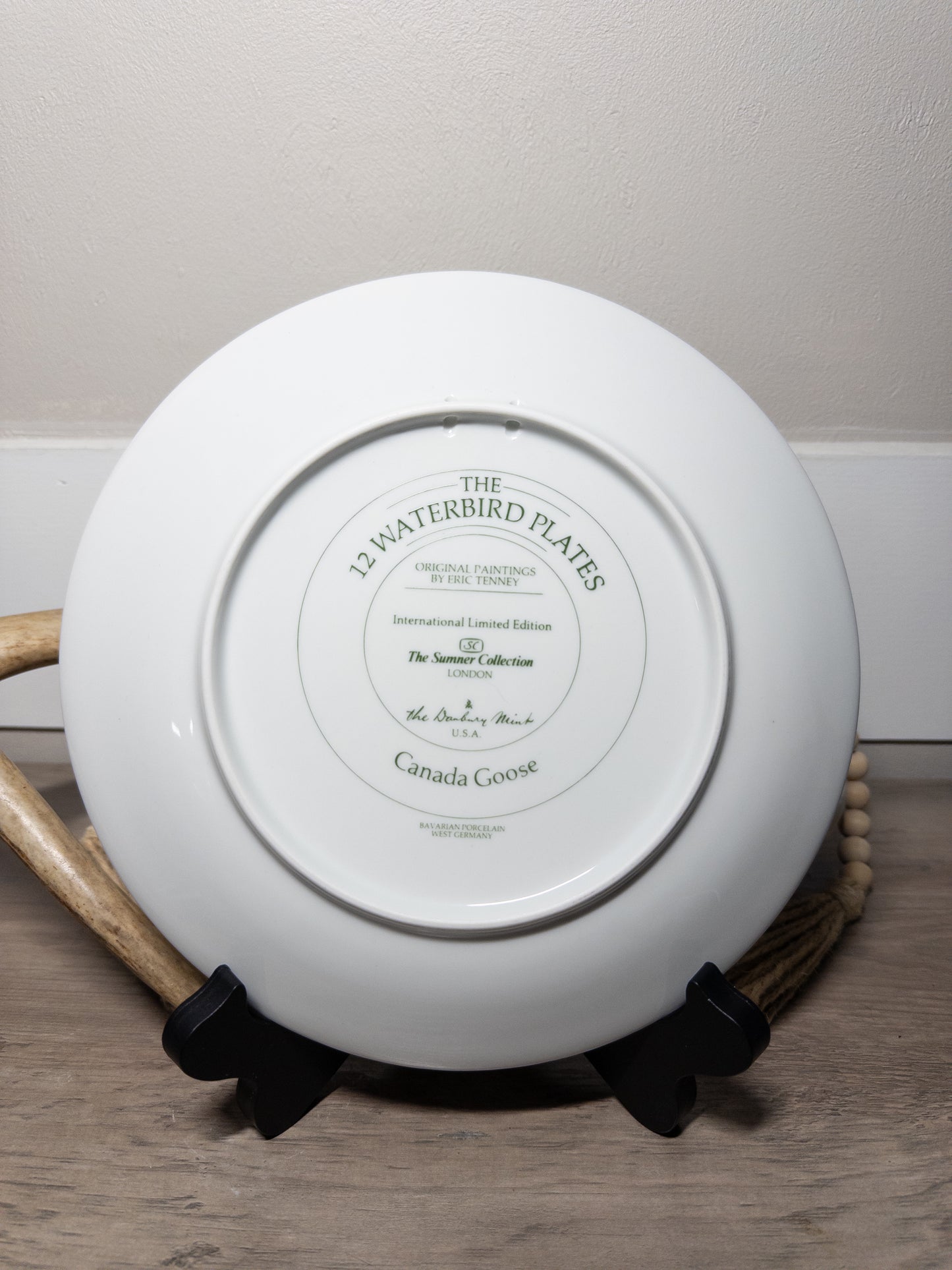 Danbury Mint Wild Feathered Finds 12 Waterbird Plates featuring a Canada Goose, 9.5-inch limited edition porcelain plate with detailed bird artwork.