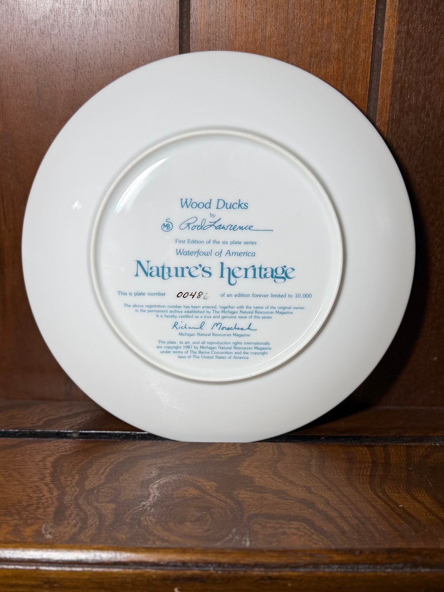 Nature’s Heritage “Wood Ducks” Collector Plate by Rod Lawrence #0048/10000
