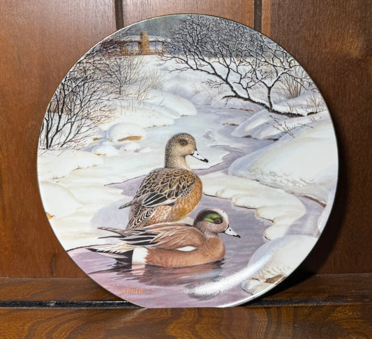 Vintage 1988 Knowles American Wigeon collector plate by Bart Jerner, showcasing detailed bird artwork on a decorative ceramic plate.