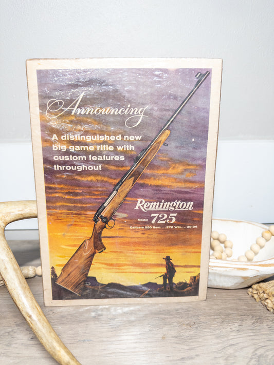 Vintage Remington Model 725 Big Game Rifle Advertising Sign – 1950s Hunting Wall Decor
