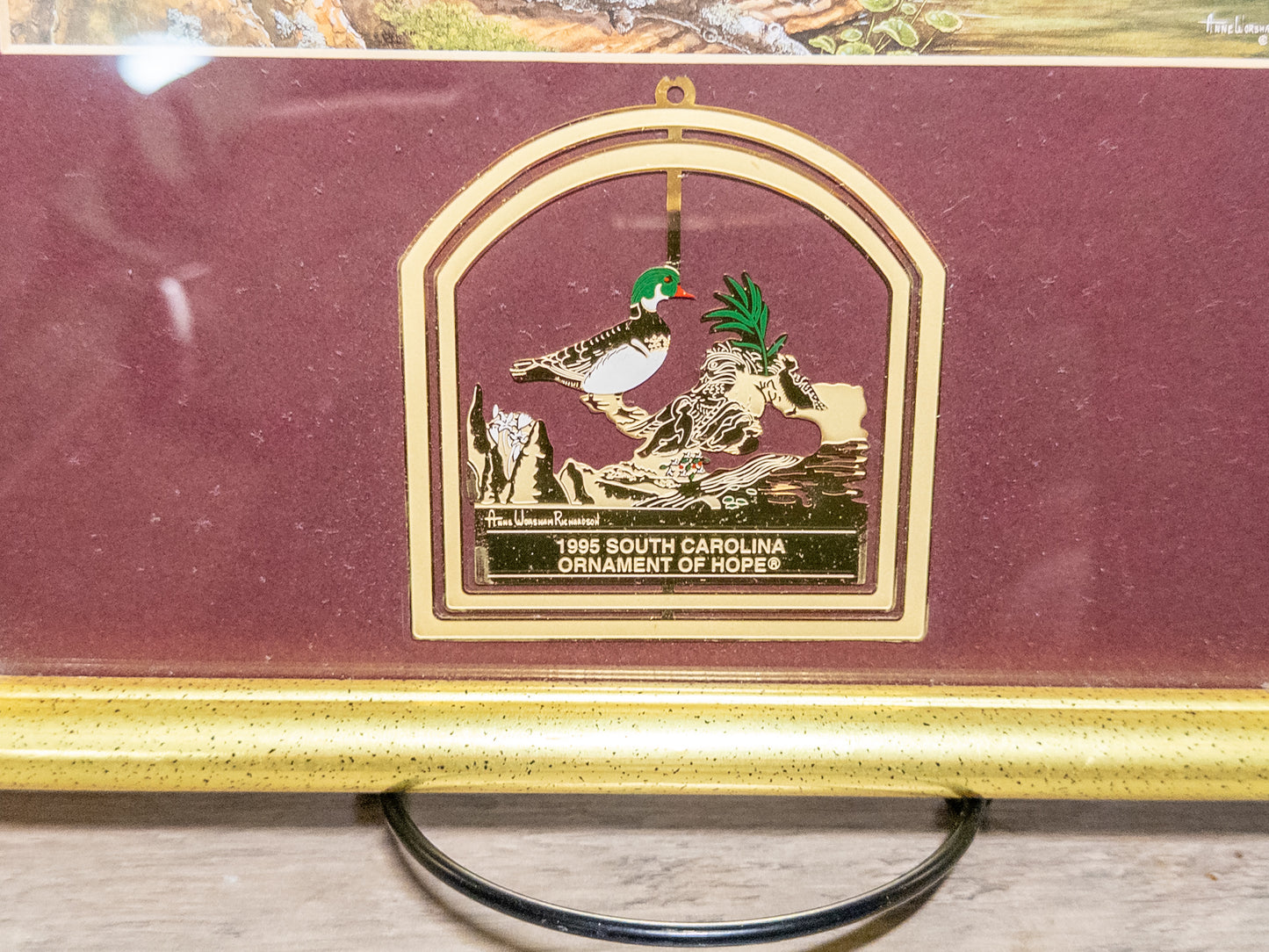 1995 South Carolina Ornament of Hope Wood Duck Print Framed Charleston Mint 20x16