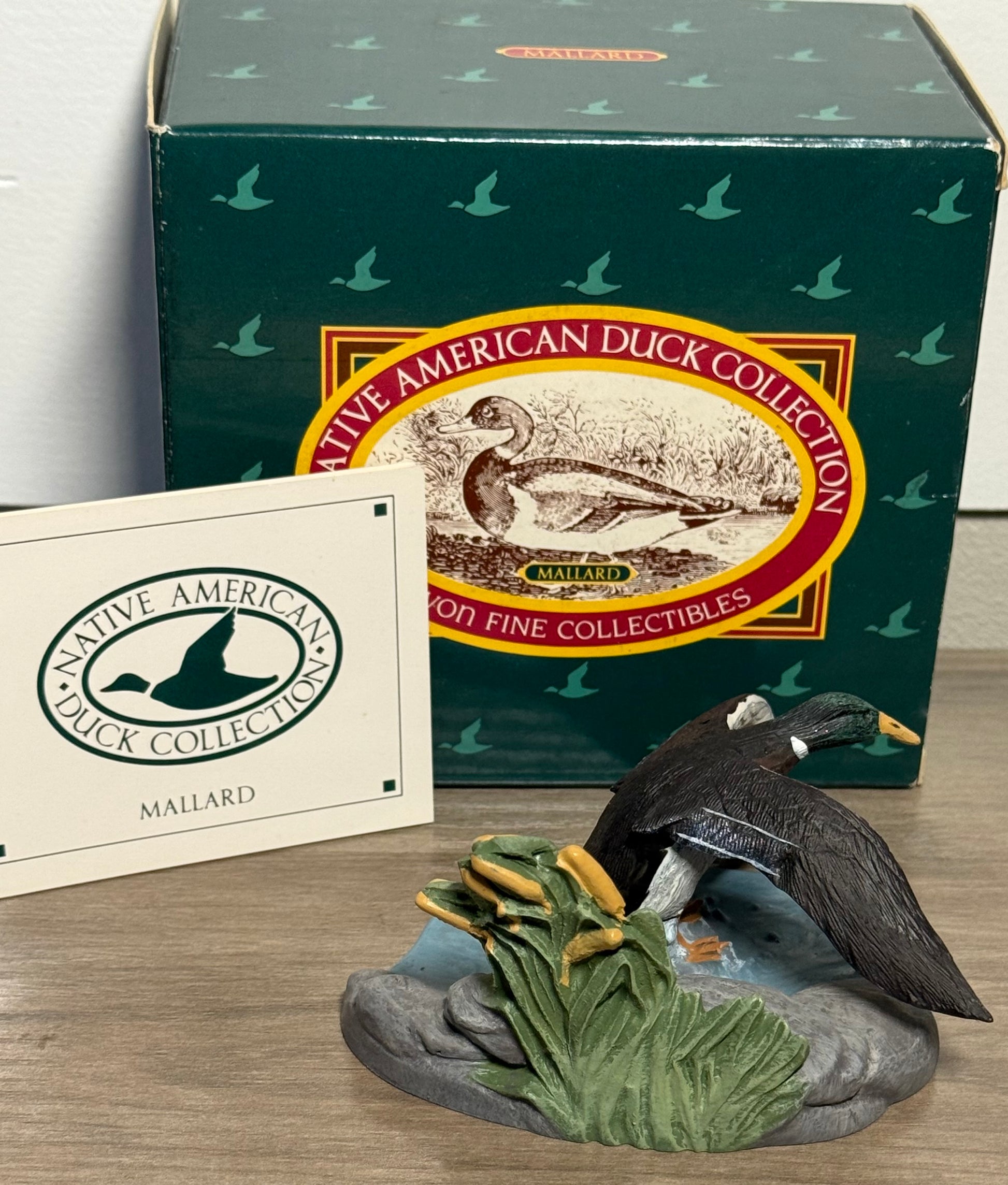 Vintage Avon Mallard Duck figurine by Wild Feathered Finds, Native American design, with original box from 1989.