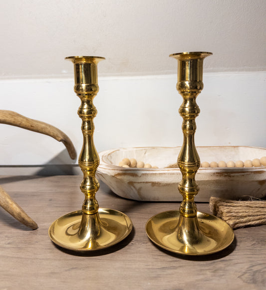 Vintage Solid Brass Candlesticks 7.5” Tall – Made in Japan – Set of 2